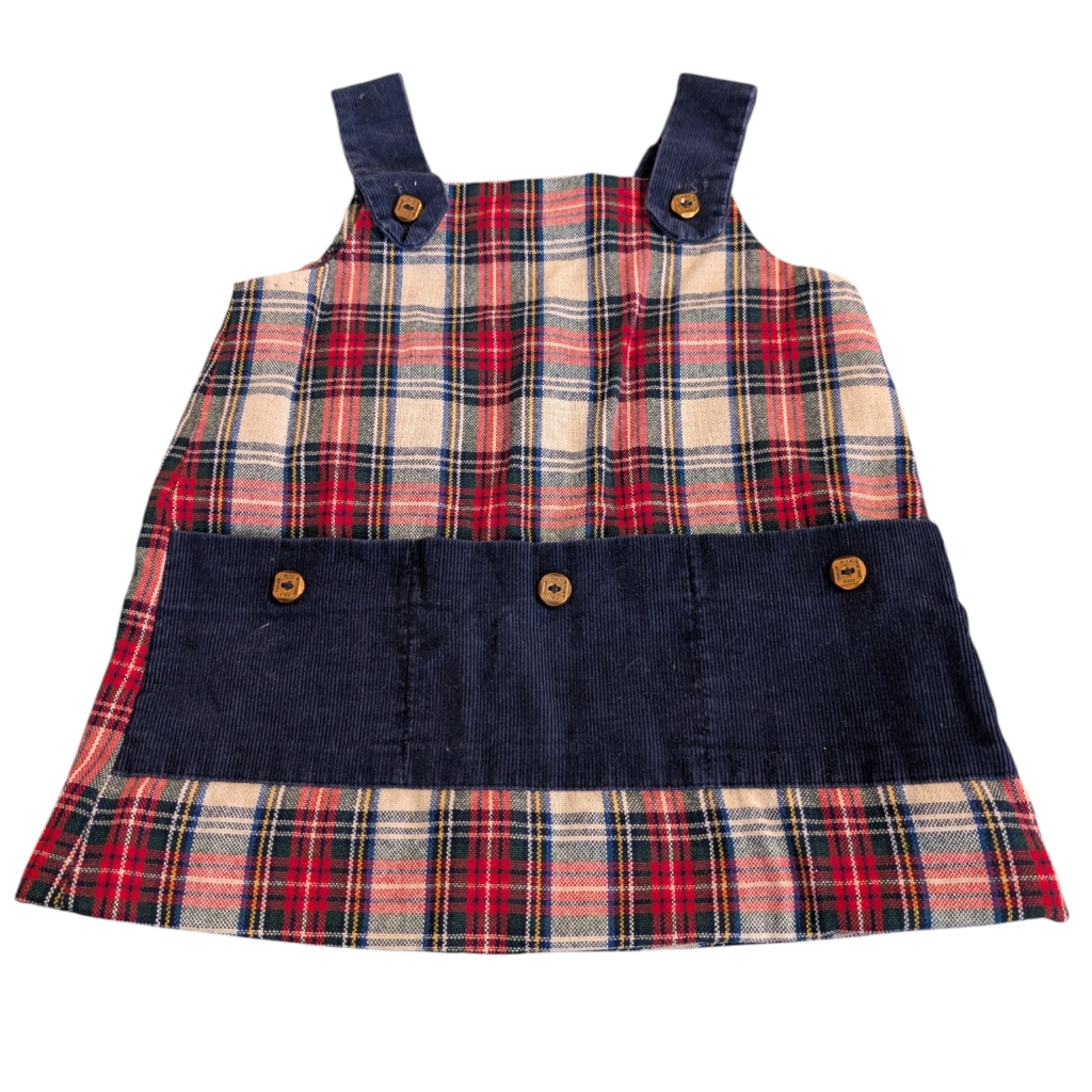 80s Vintage White Stag Girls Plaid Corduroy Overall Dress Size 4